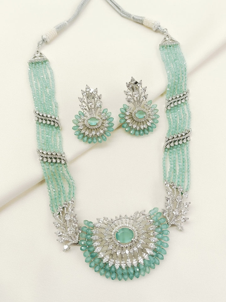 Mini Mint Green American Diamond Necklace Set