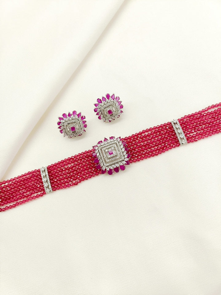 Zeniro Ruby American Diamond Choker Set
