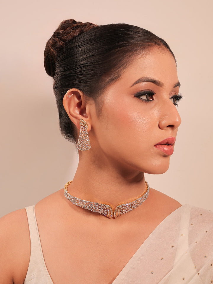 Raissa White American Diamond Choker Set - Gold-Plated Brass