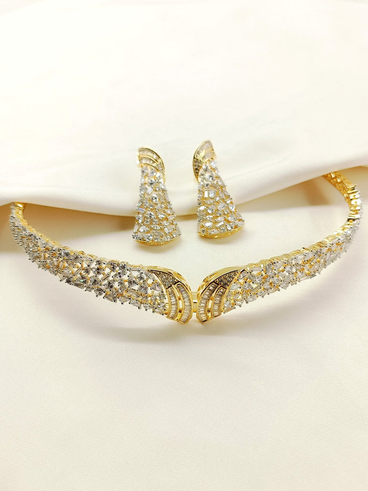 Raissa White American Diamond Choker Set - Gold-Plated Brass