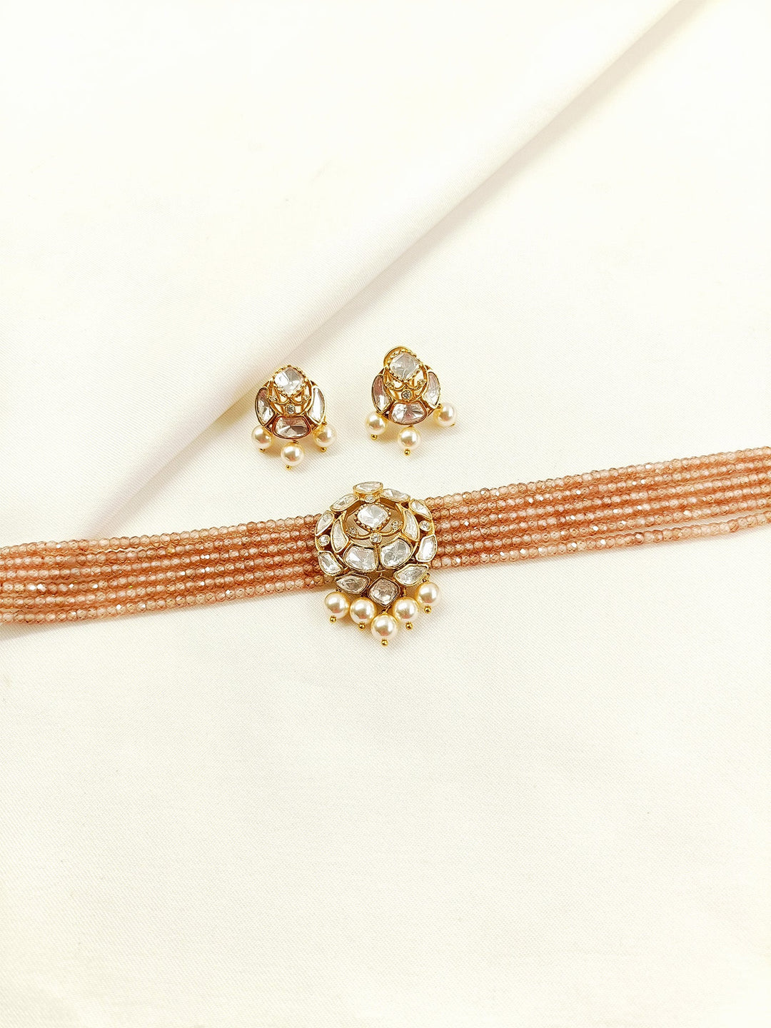 Dipta Champagne Beaded Kundan Choker Set