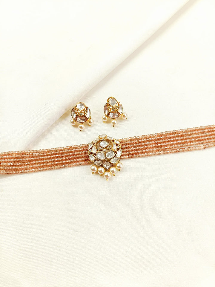 Dipta Champagne Beaded Kundan Choker Set