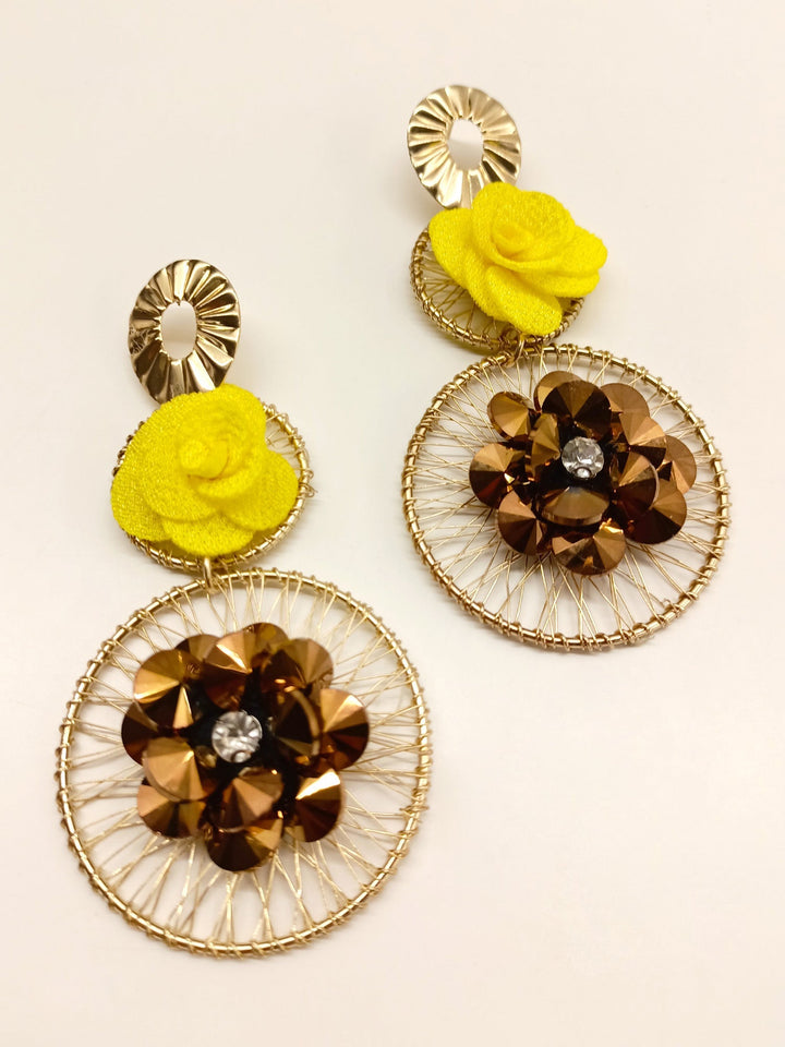 Nitara Yellow Long Western Earrings