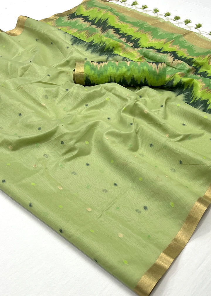 Pastel Green Linen Silk Saree with Intricate Handloom Craftsmanship