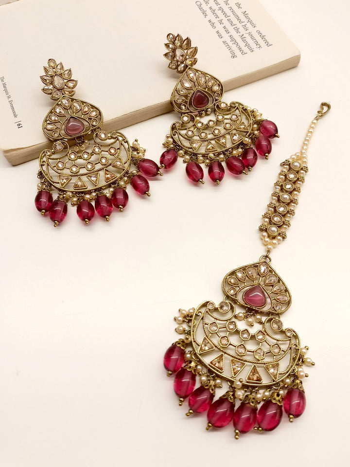 Arachnid Wine Polki Earrings With Teeka