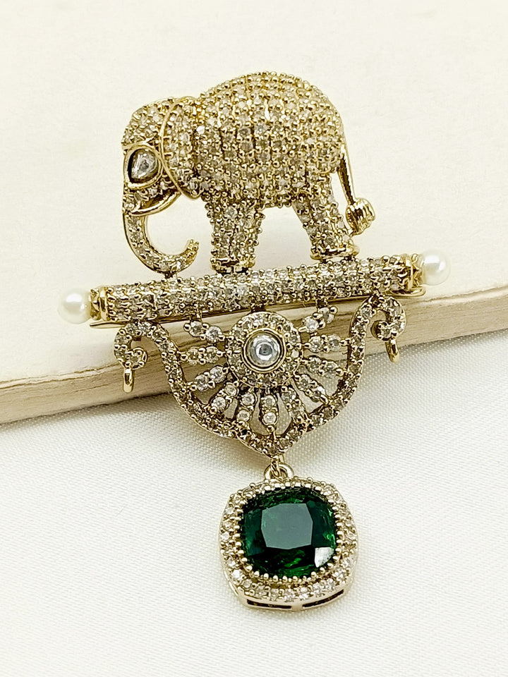 Shravan Green Elephant Brooch