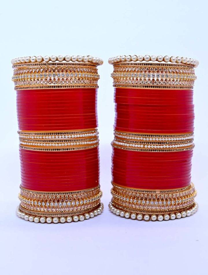 Jyotsana Pearl & American Diamond Red Chura Set