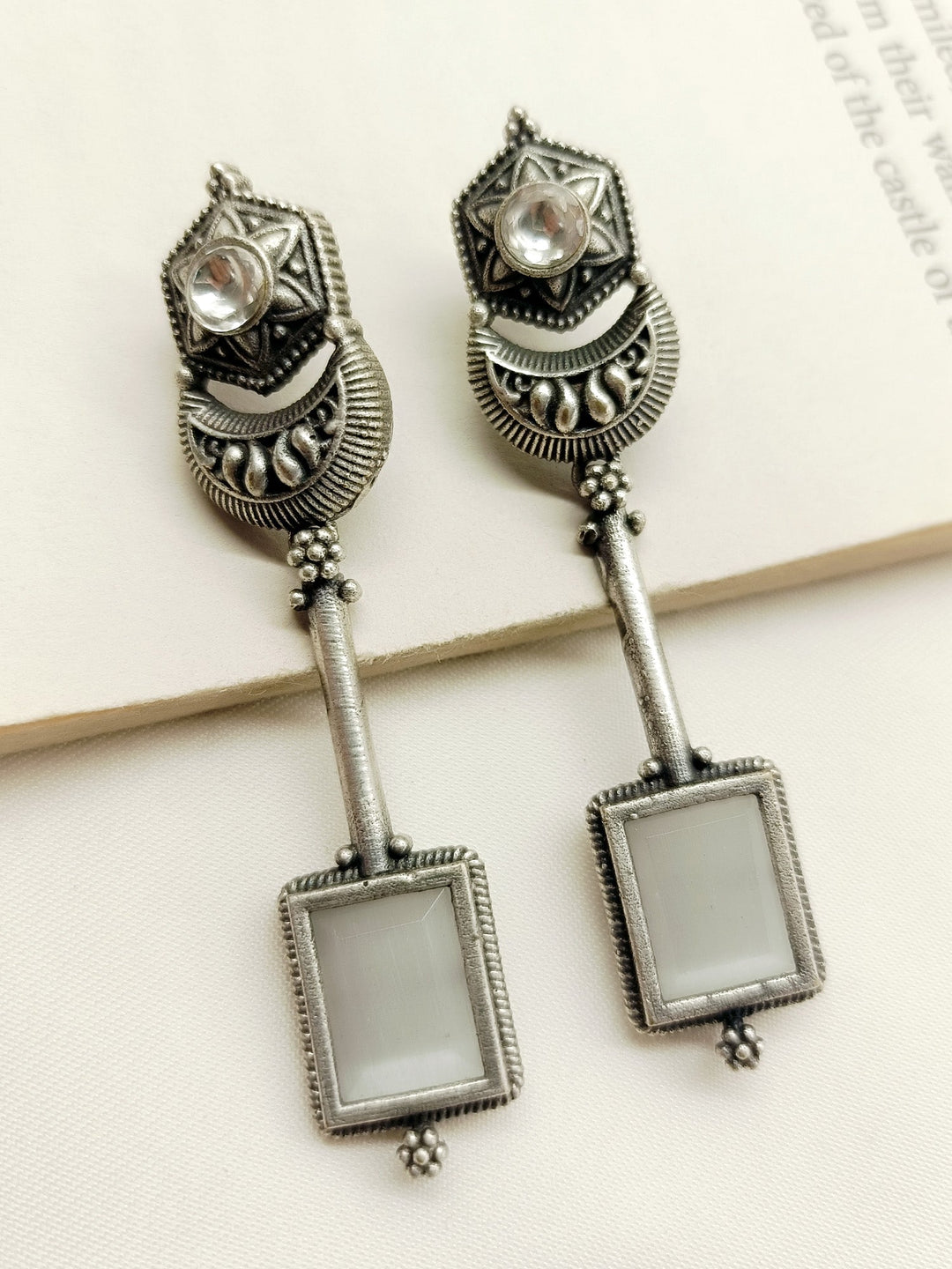 Krissann Grey German Silver Oxidized Earrings