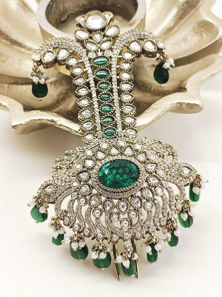 Kavinsh Green Dulha Kalgi - 12 cm Antique Gold Plating