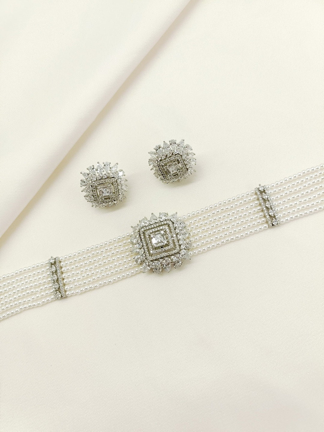 Pareeka White Pearl American Diamond Choker Set