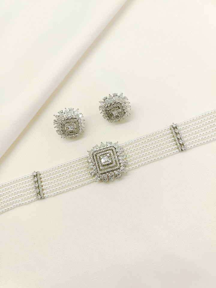 Pareeka White Pearl American Diamond Choker Set