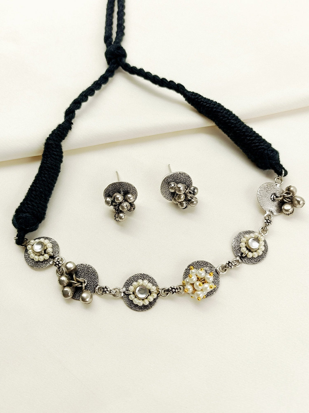Maysha Black Oxidized Choker Set - Pearl Necklace