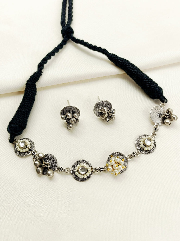 Maysha Black Oxidized Choker Set - Pearl Necklace