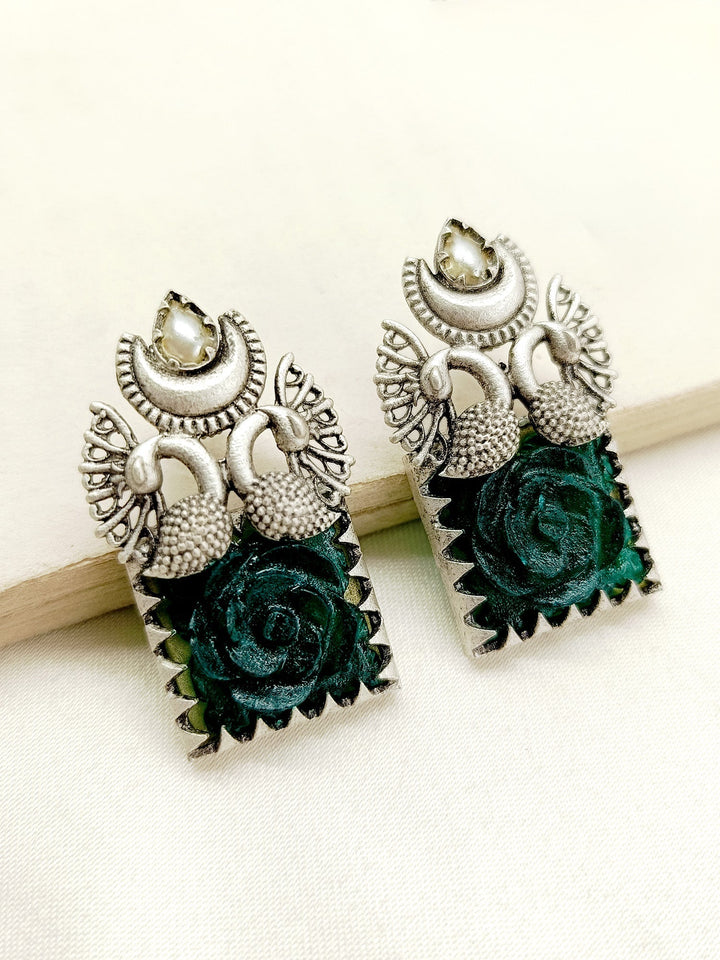 Kusum Green Oxidized Earrings