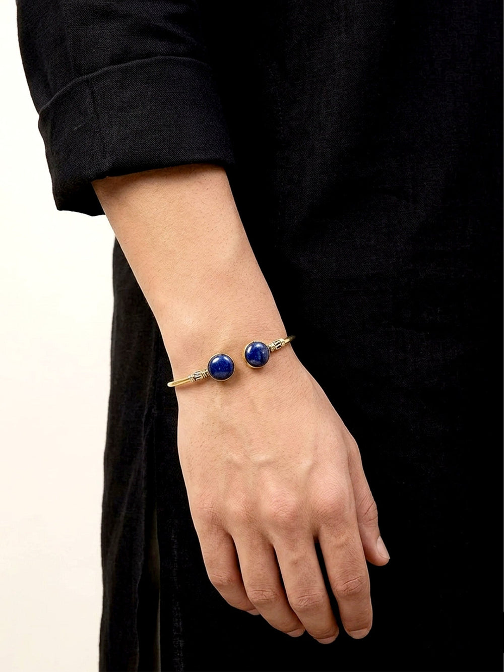 Rushil Navy Blue Dual Stone Men's Bracelet - Adjustable