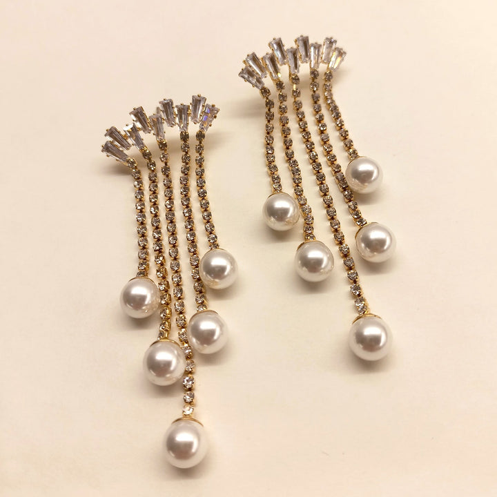Maaria Rhino Stone Golden Western Earrings - Pearl Drop 2.5