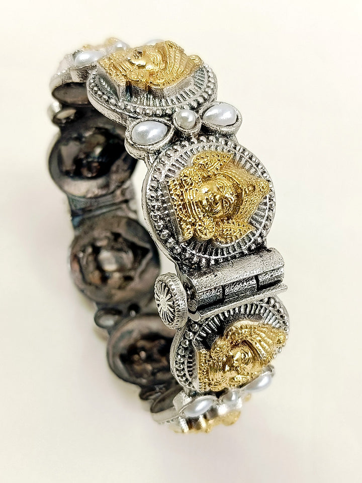 Radhya White Pearl Oxidized kada