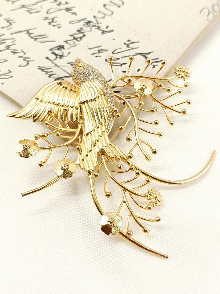 Ojas Men’s Gold-Tone Bird Brooch - 9.5 cm Gold Plating
