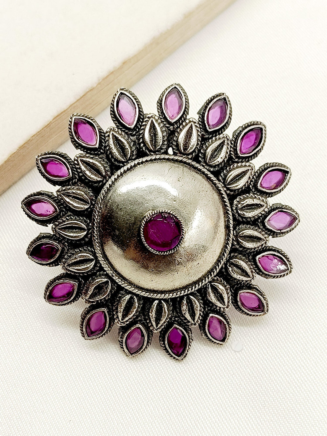 Anjari Ruby Oxidized Finger Ring