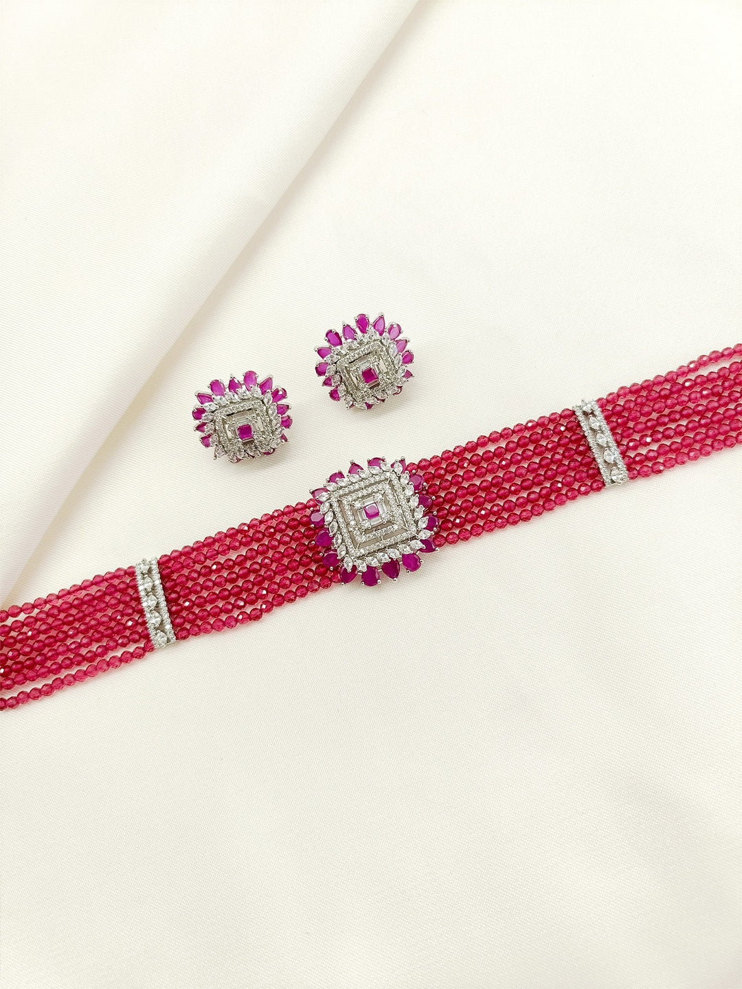 Zeniro Ruby American Diamond Choker Set