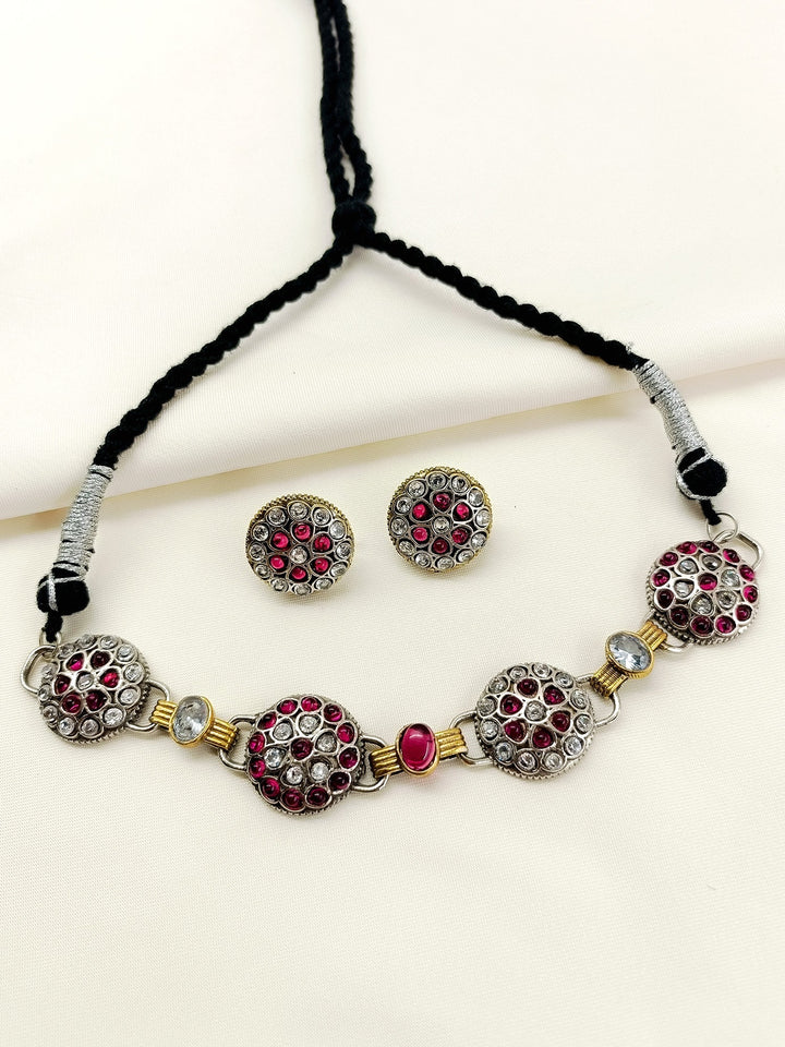 Ramani W&amp;R Oxidized Choker Set - Silver With Gold Plating