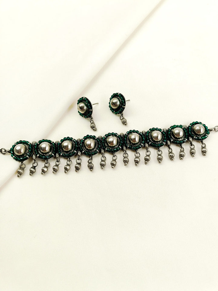 Huma Green Oxidized Choker Set