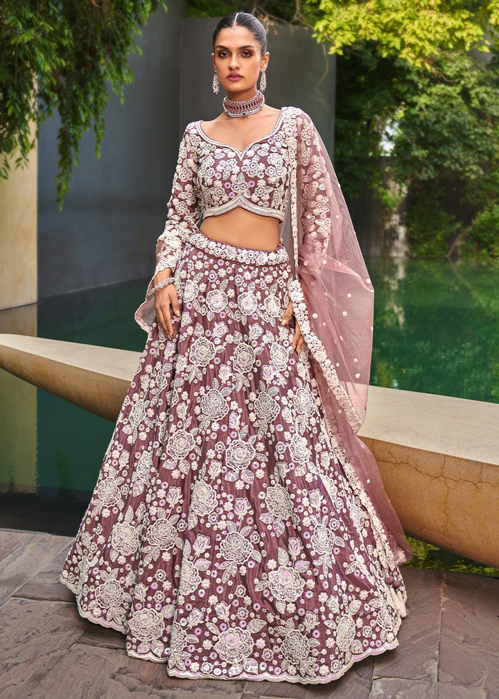 Twlight Lavender Purple Satin Lehenga Choli Intricate with Sequins Embroidery Work