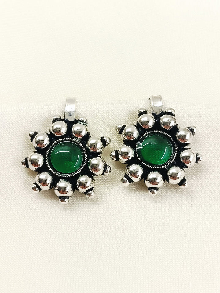 Jyotnees Oxidized Green Stone Rava Clip Cuff Pair