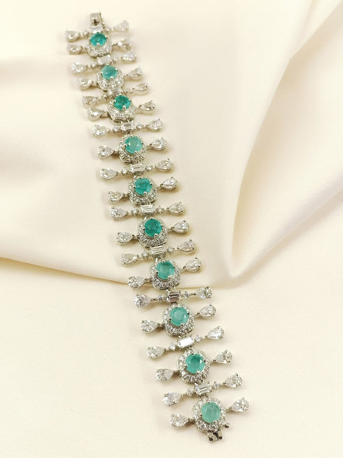 Hallie Mint Green 92.5 Silver American Diamond Two In One Bracelet