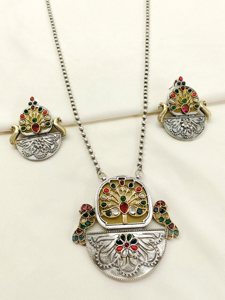 America Multi Colour Oxidized Pendant Set