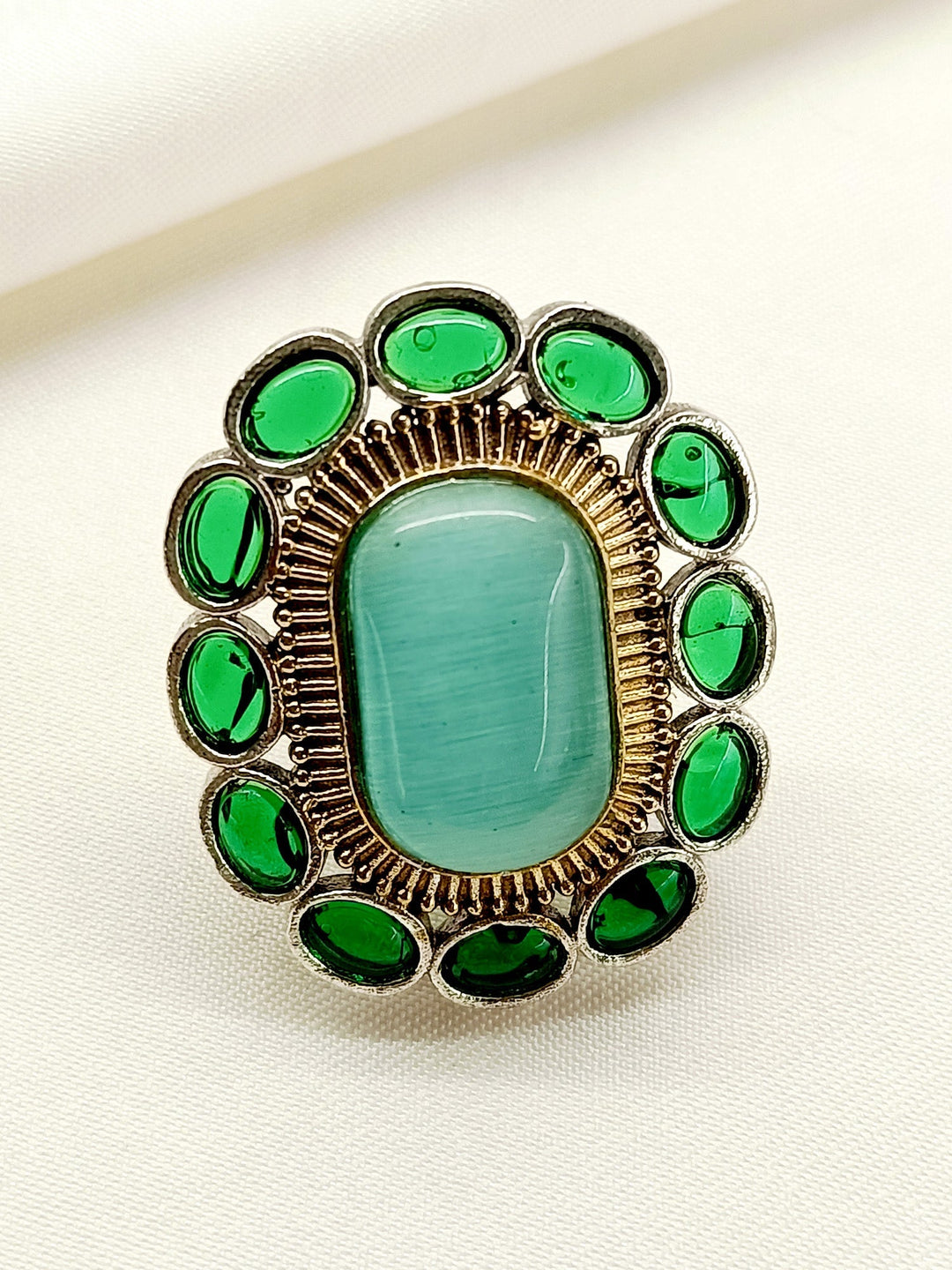 Kamya Mint Green Oxidized Finger Ring