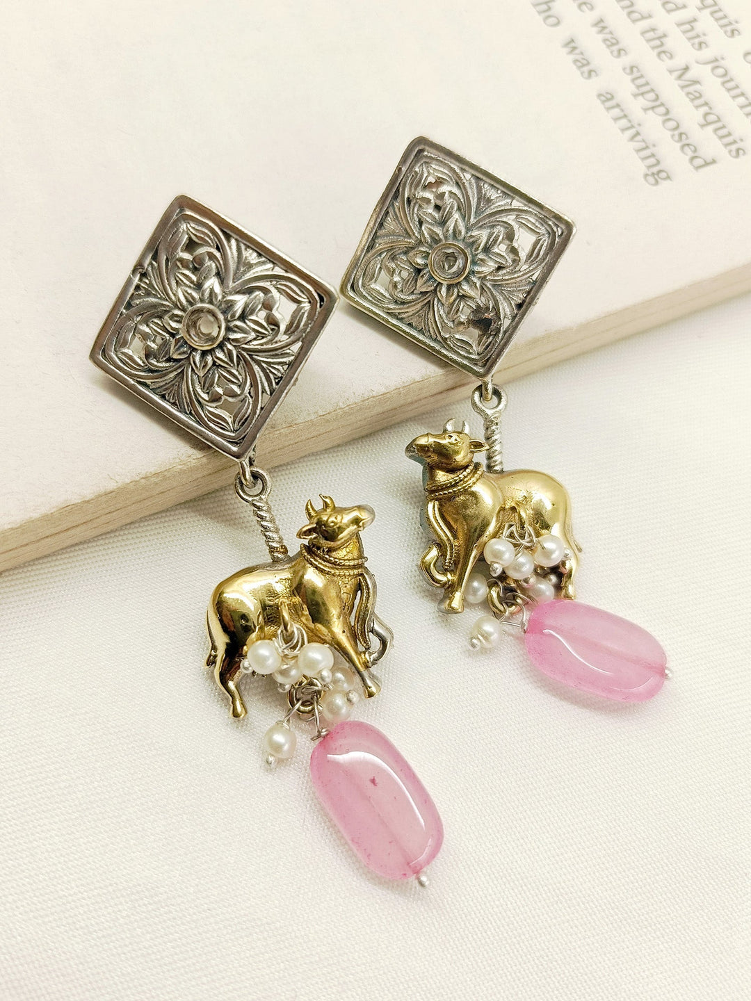 Alkaa Pink Oxidized Earrings