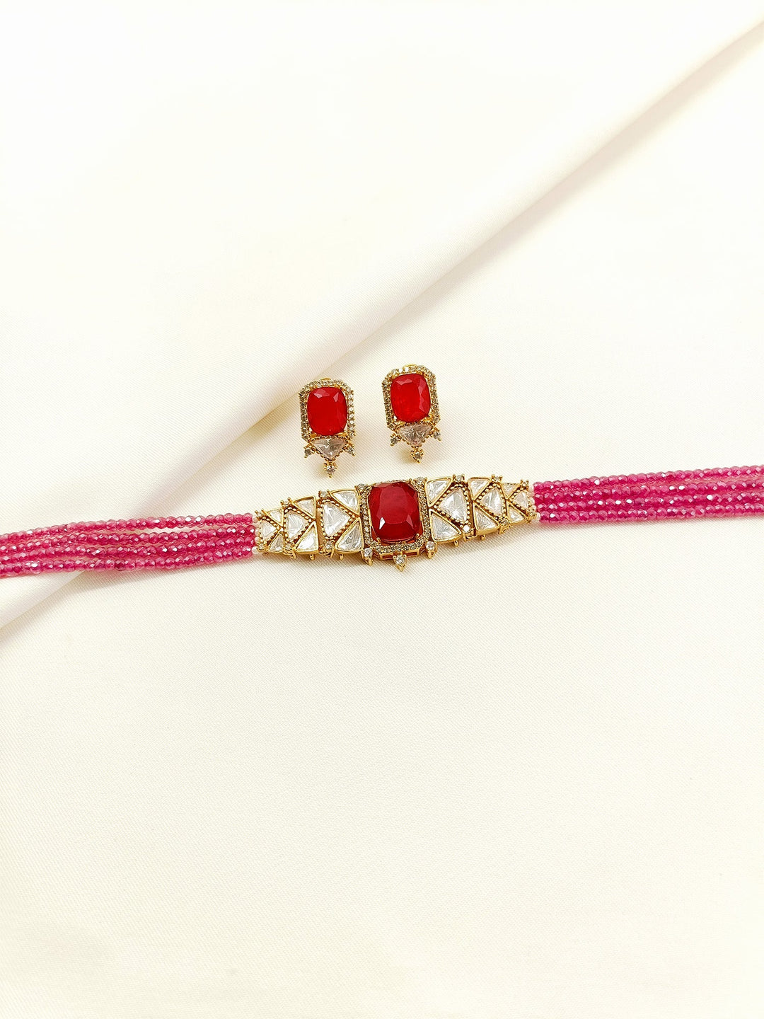 Ekani Ruby Beaded Kundan Choker Set