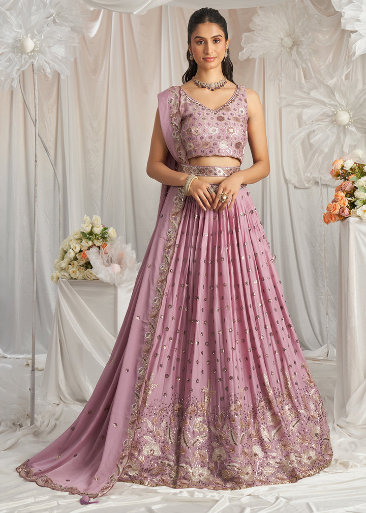 Lilac Purple Georgette Lehenga Choli Adorned with Sequins Work