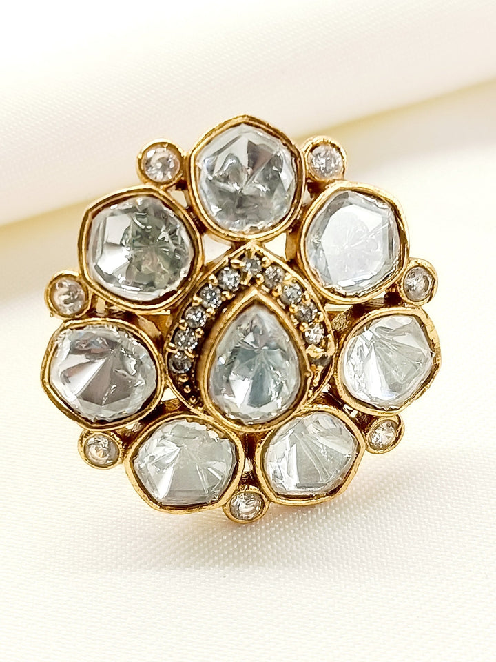 Vrishti White Kundan Finger Ring