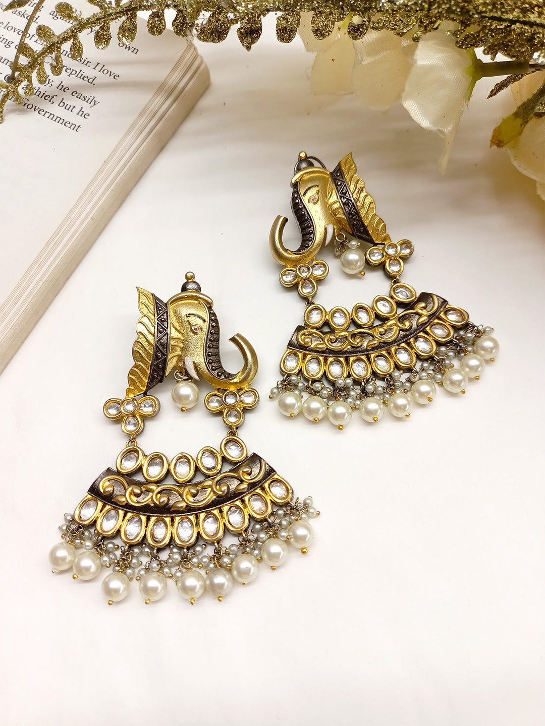 Kamalika Elephant Kundan Earrings