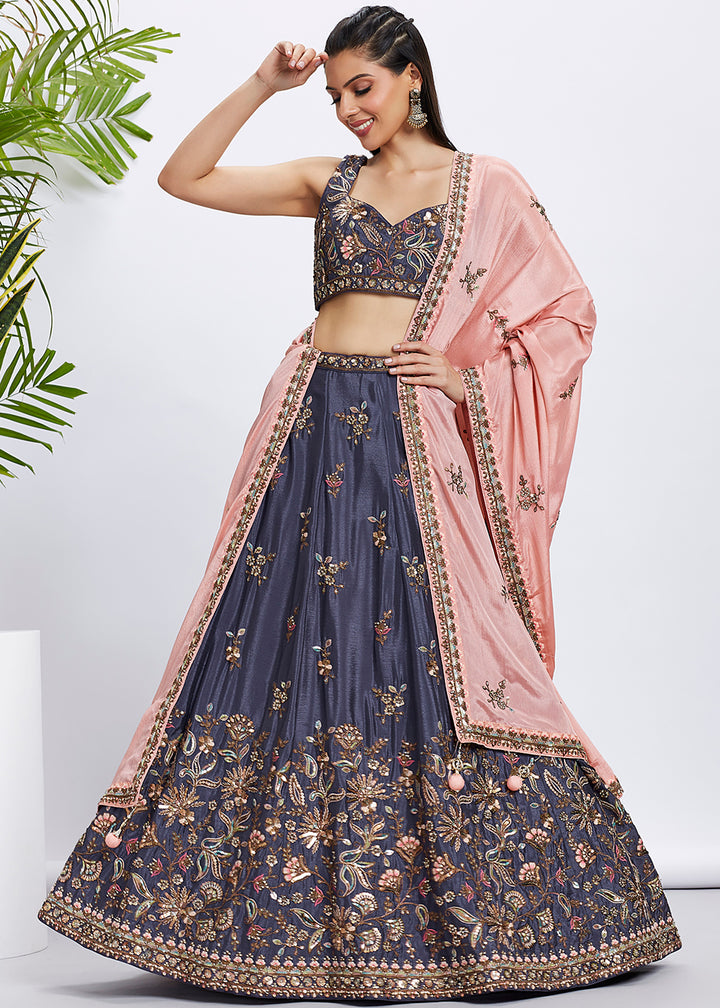 Royalty Purple Chiffon Lehenga Choli Adorned with Sequins & Thread Embroidery