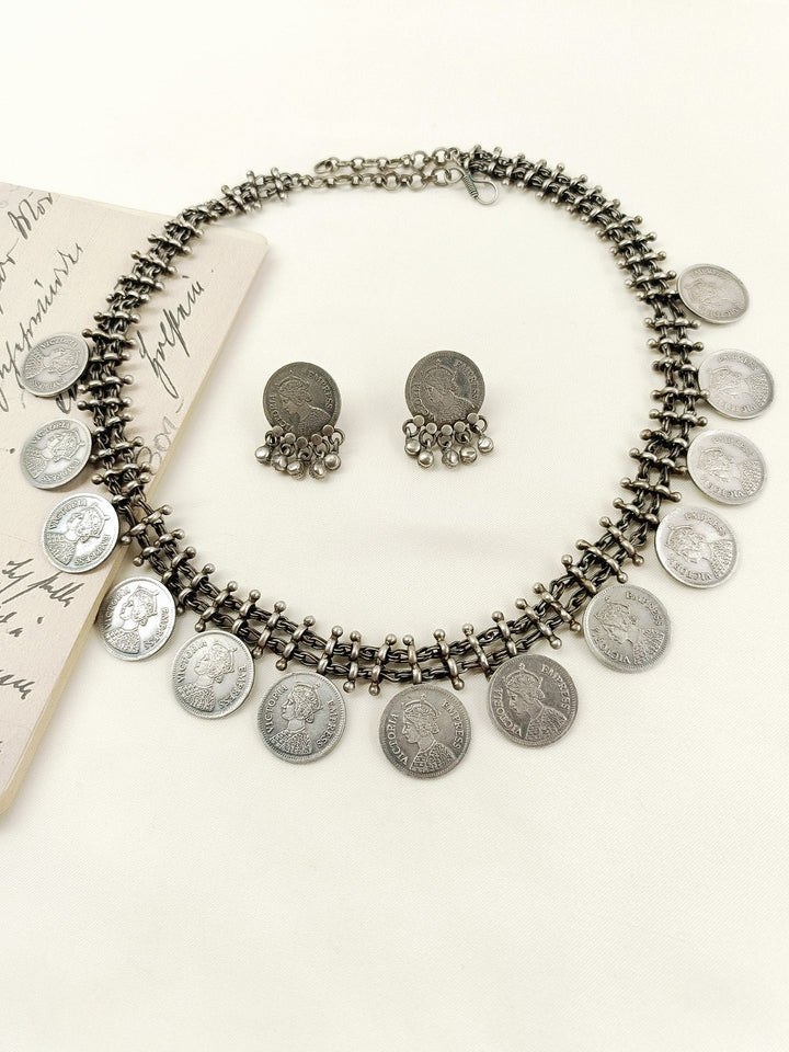 Fizra Plain Oxidized Coin Choker Set