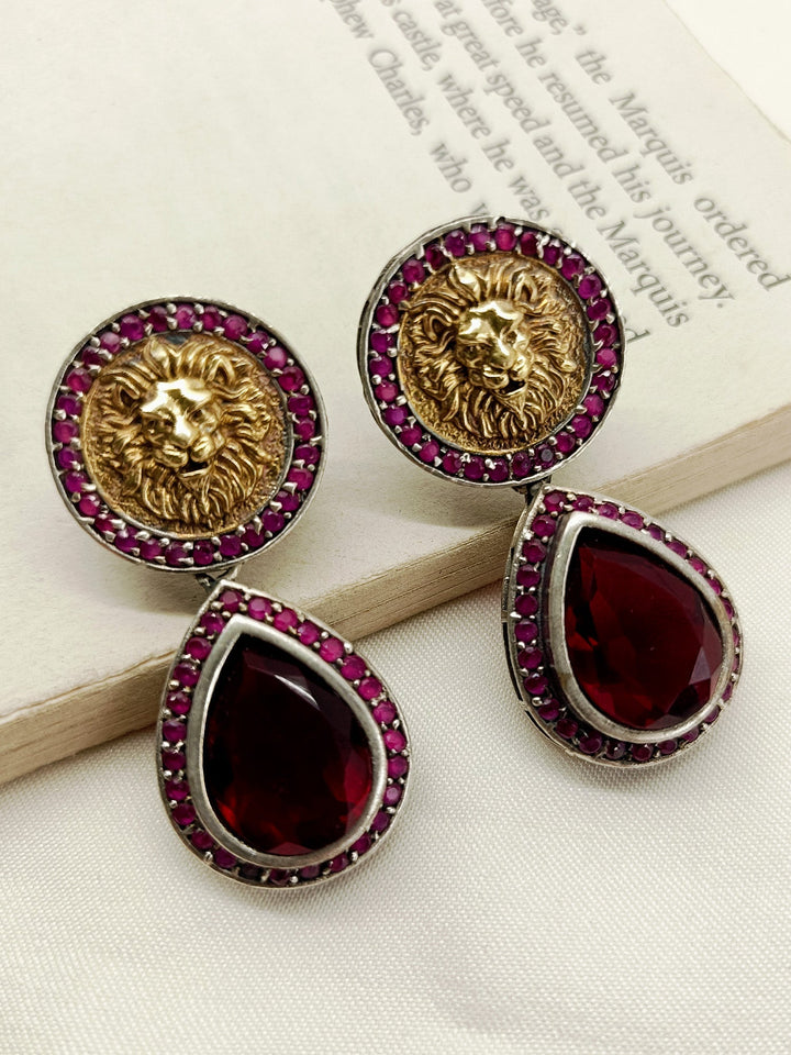 Setia Maroon Lion Oxidized Earrings