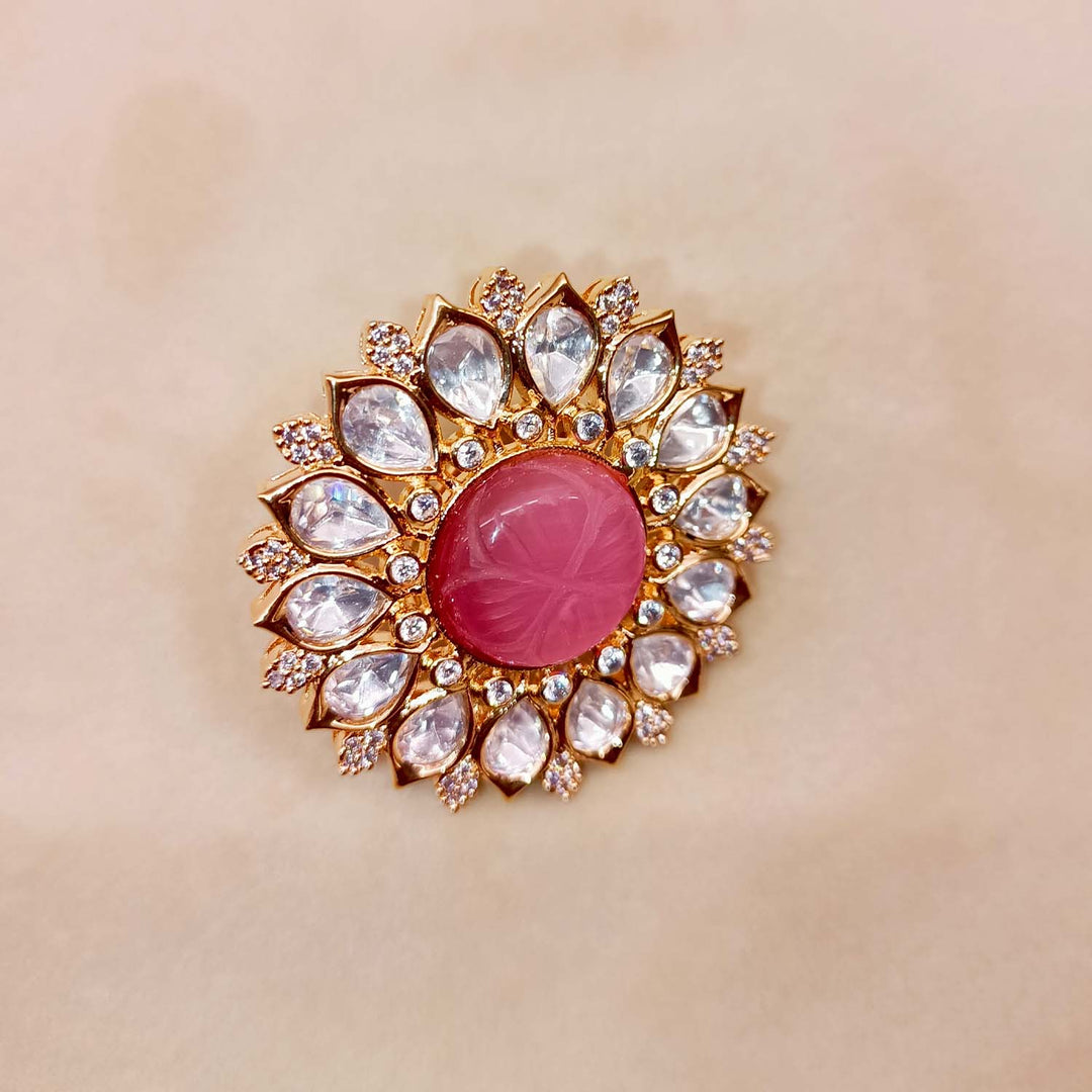 Binita Pink Stone Gold Plated Kundan Ring