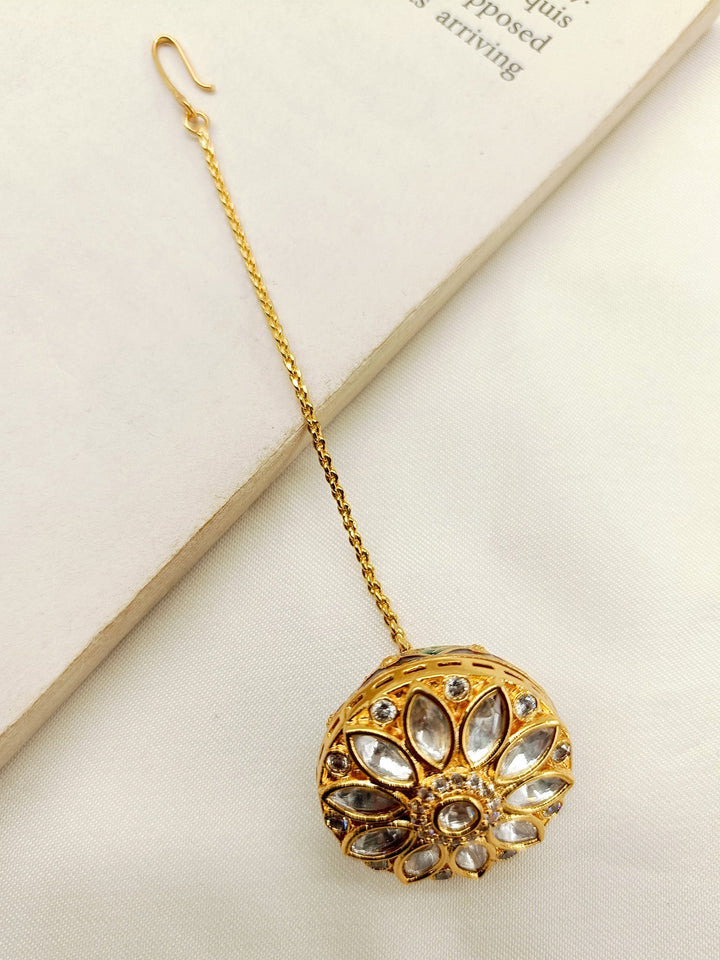 Ekani White Gold Plated Kundan Borla