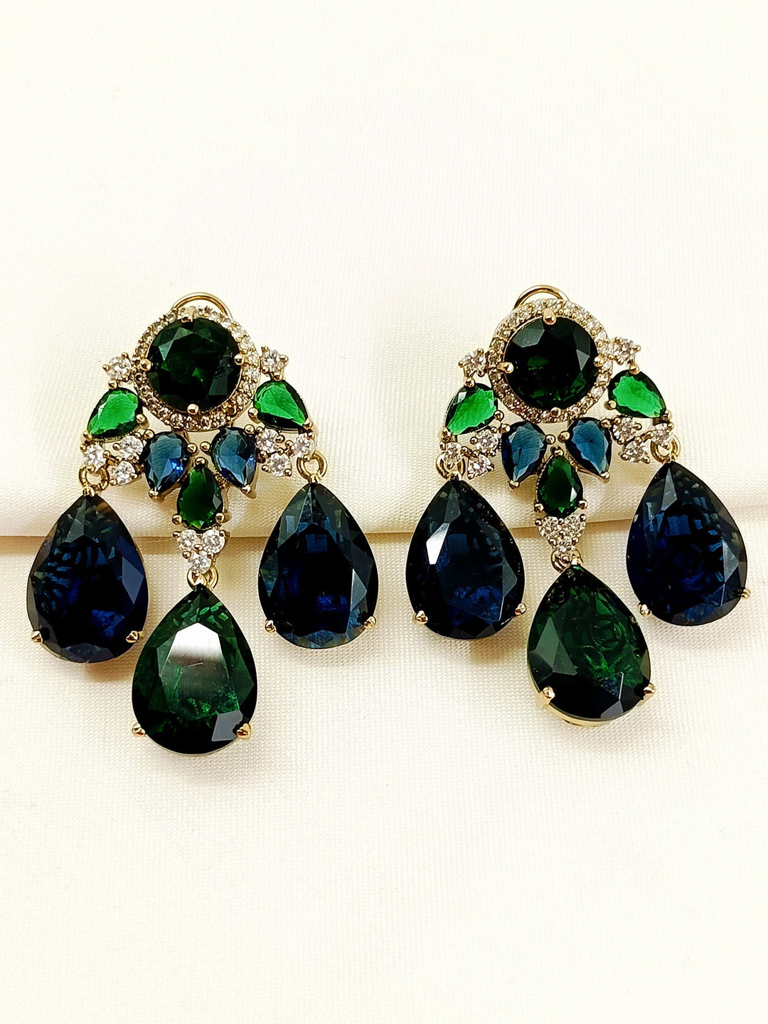 Aanisha Blue Victorian Earring - 5 cm Antique Gold Plating