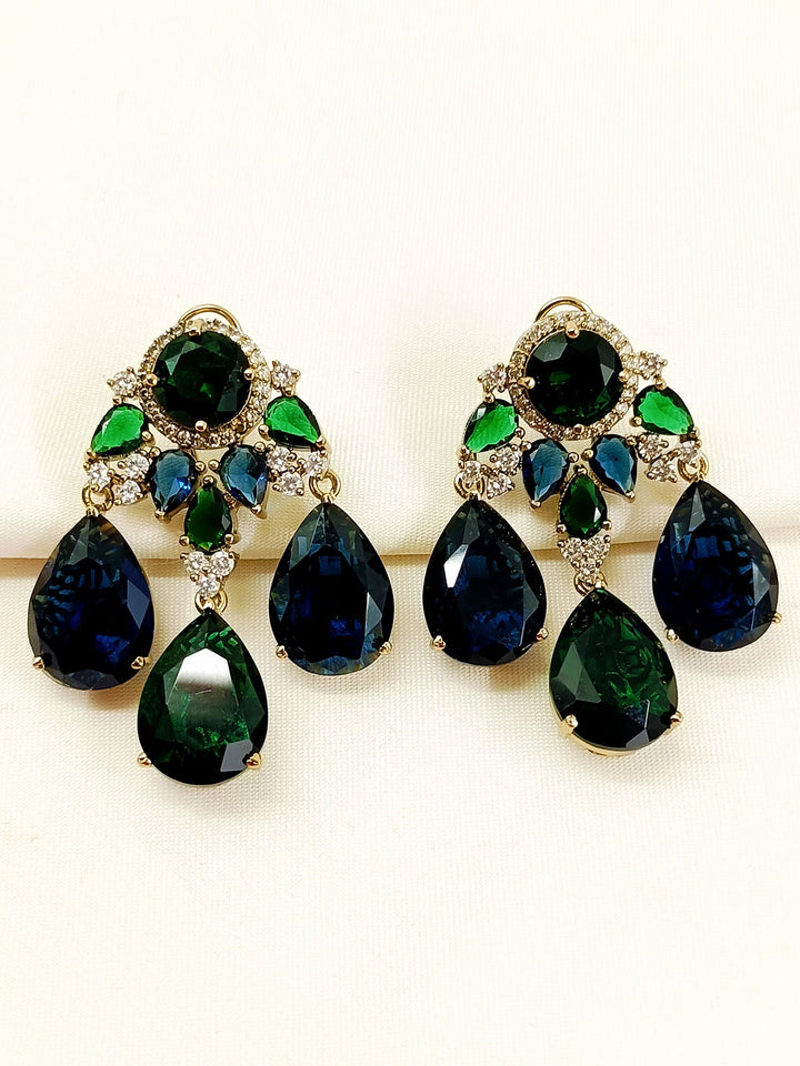 Aanisha Blue Victorian Earring - 5 cm Antique Gold Plating