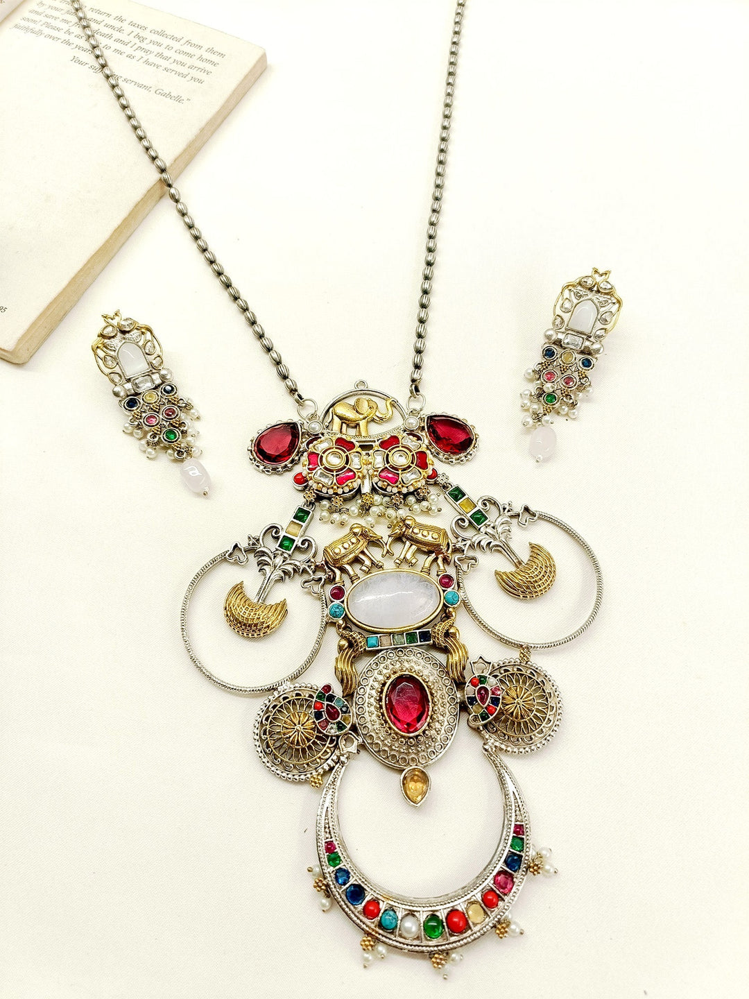 Mugdha Multi Colour Long Oxidized Necklace Set