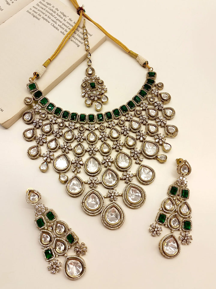 Vishaka Green Diamond Polki Necklace Set