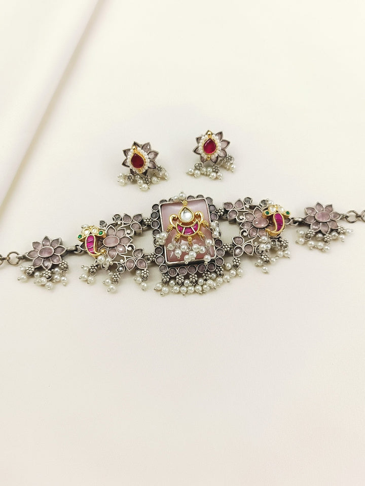 Avayah Baby Pink Oxidized Choker Set