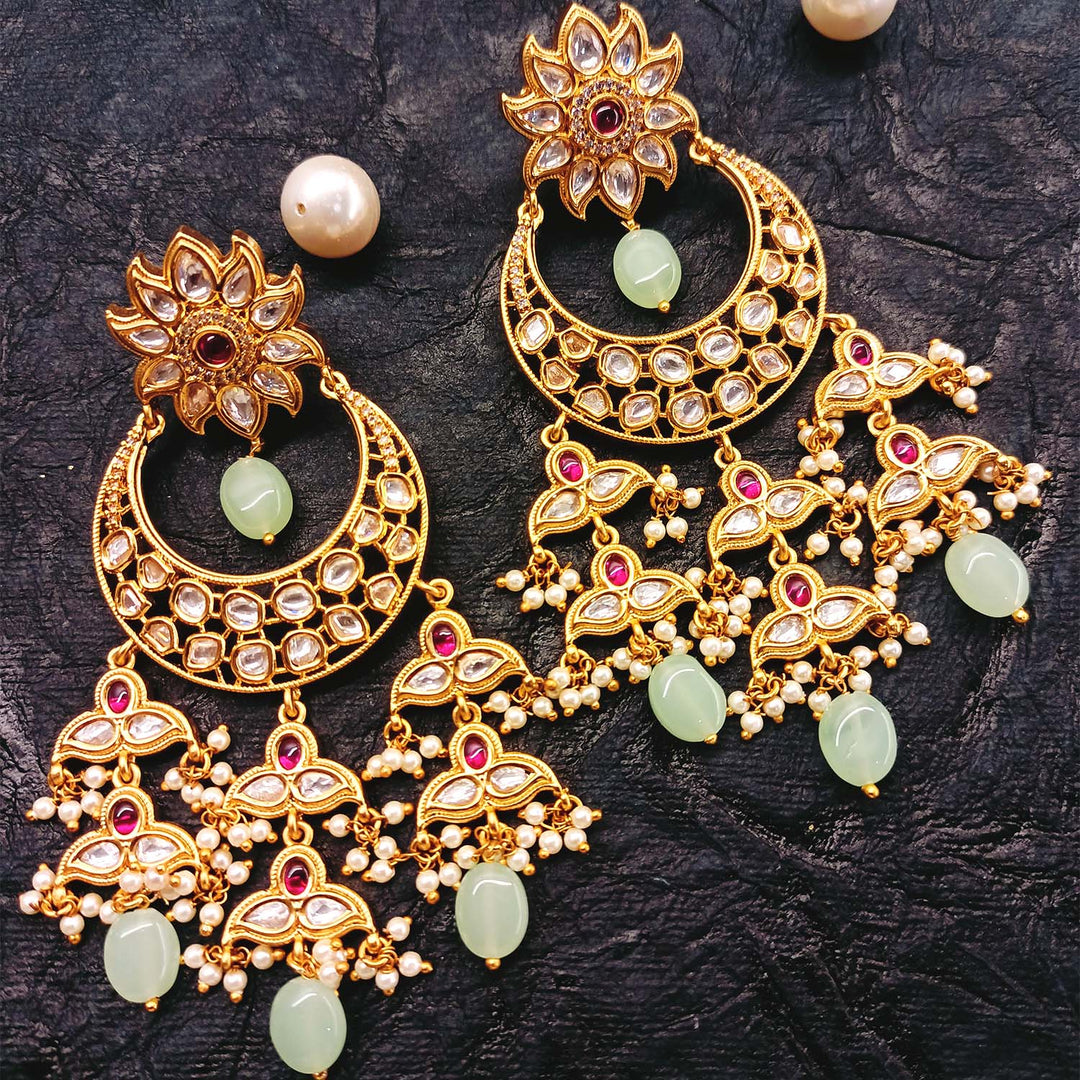 Mandeep Rose Pink & Mint Green Kundan Earrings