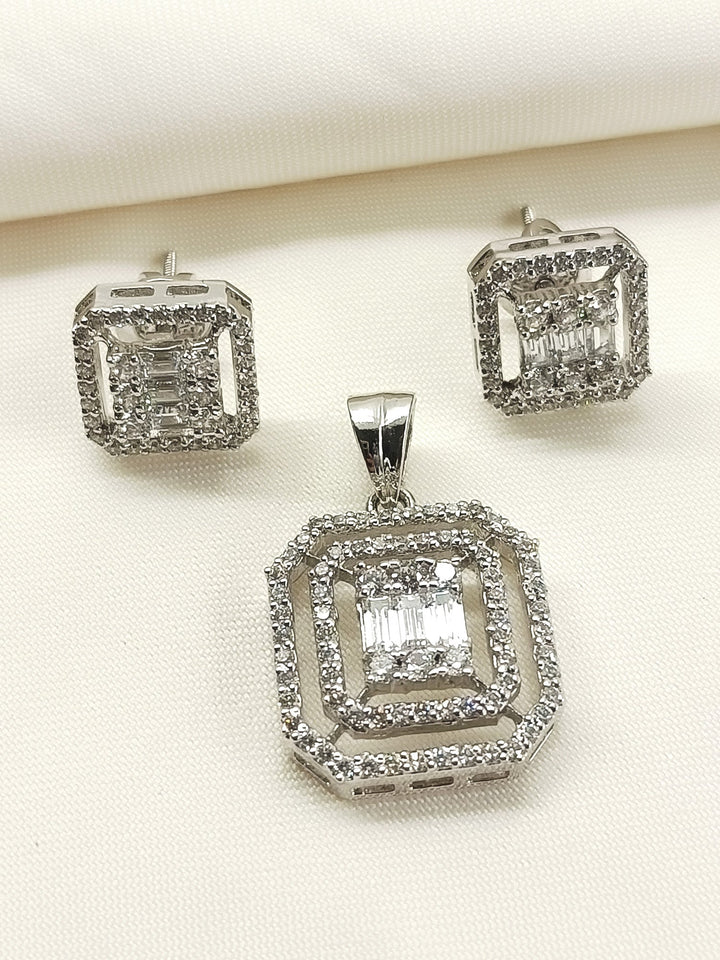 Shehnaaz 92.5 Silver Swarovski Stone Pendant Set