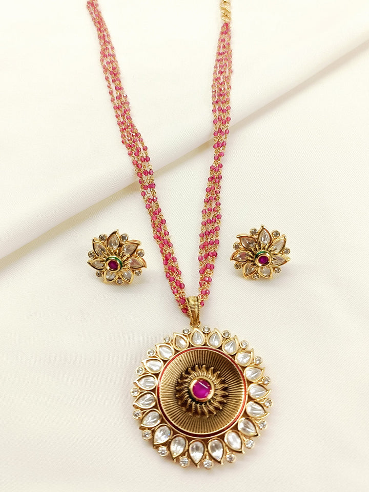 Dayita Ruby Kundan Sunburst Pendant Set