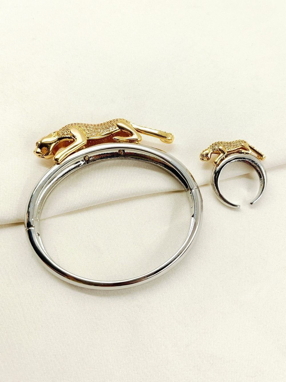 Akshat Silver Men’s Jaguar Bracelet & Ring Combo - Dual Tone